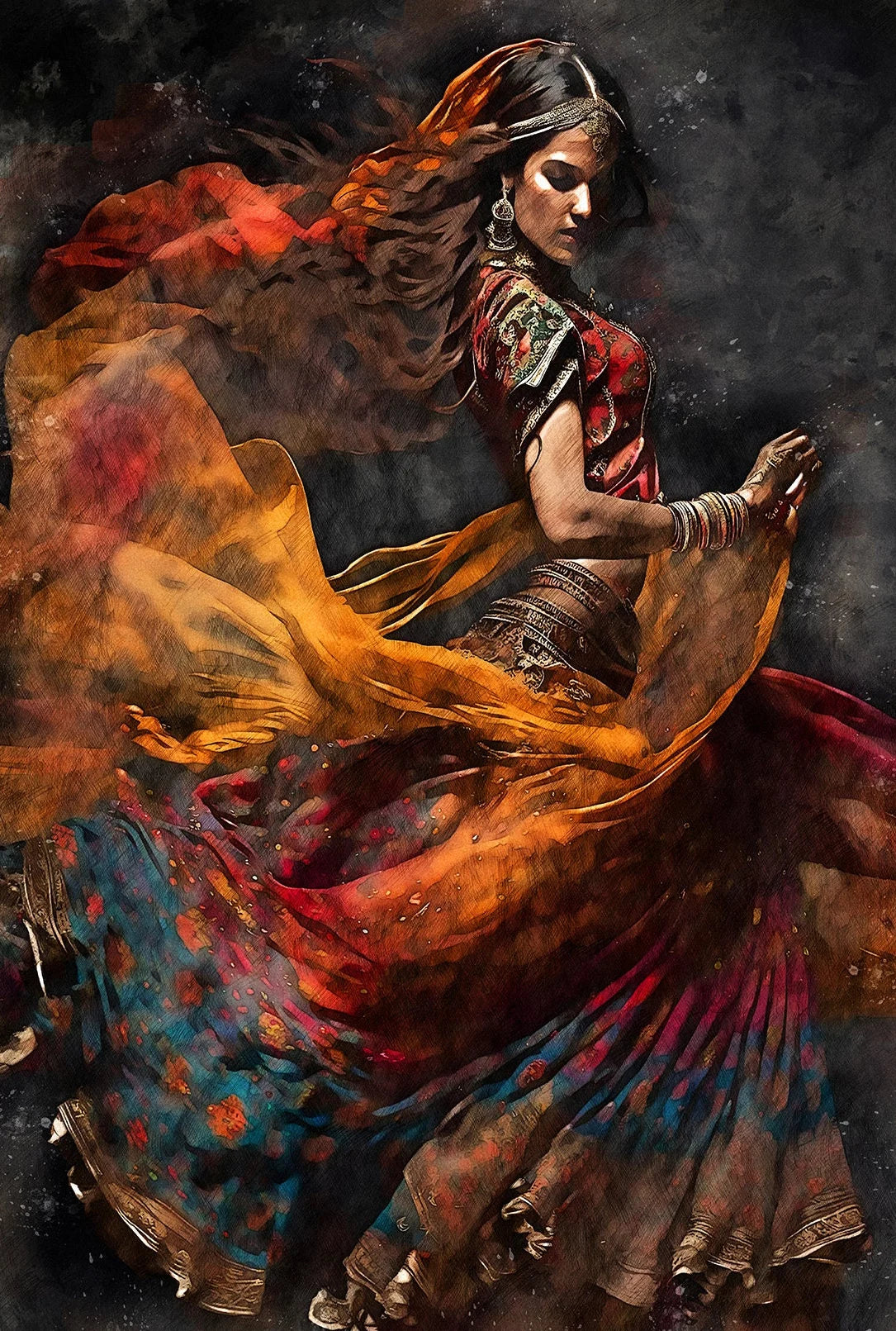 Indian Woman Folk Dance Poster Ethnic Girls Canvas Painting Print Wall Art Pictures for Living Room Home Decor Cuadros