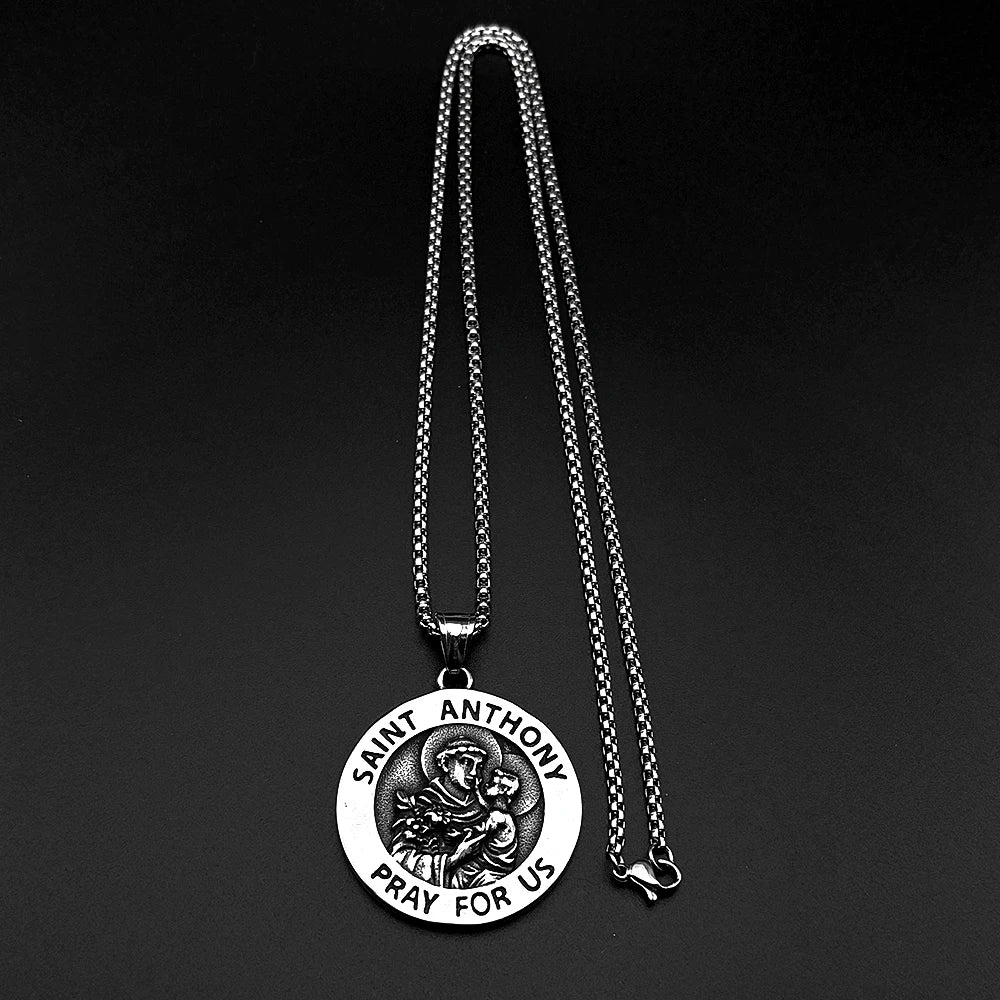 SANIT ANTHONY PRAY FOR US Chain For Women Men Stainless Steel Silver Color Patron Saint Of Lost Things Religious Jewelry Gifts