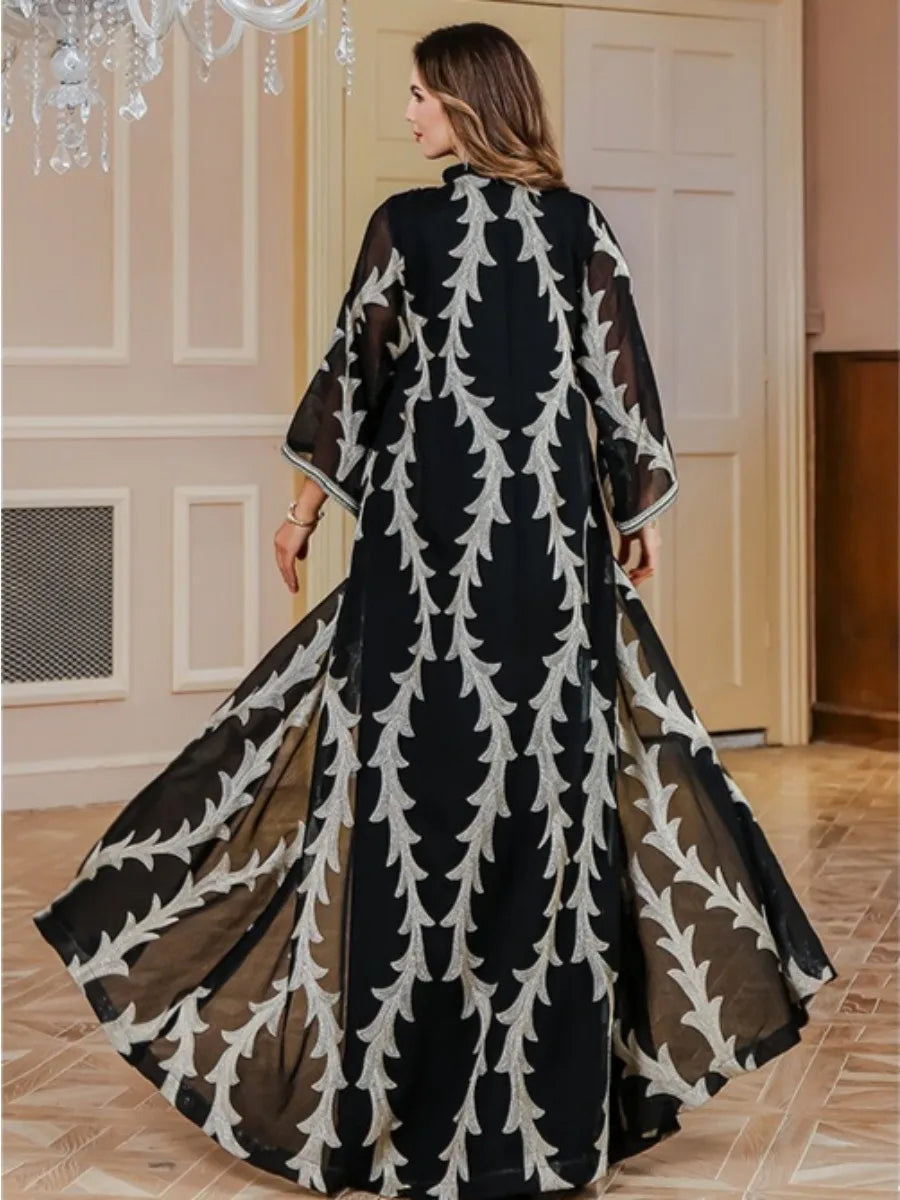 Women Party Dress Abaya Dubai Eid Muslim Mesh Embroidery Jalabiya Ramadan Dresses Morocco Kaftan Vestidos Largos Arab Long Robe
