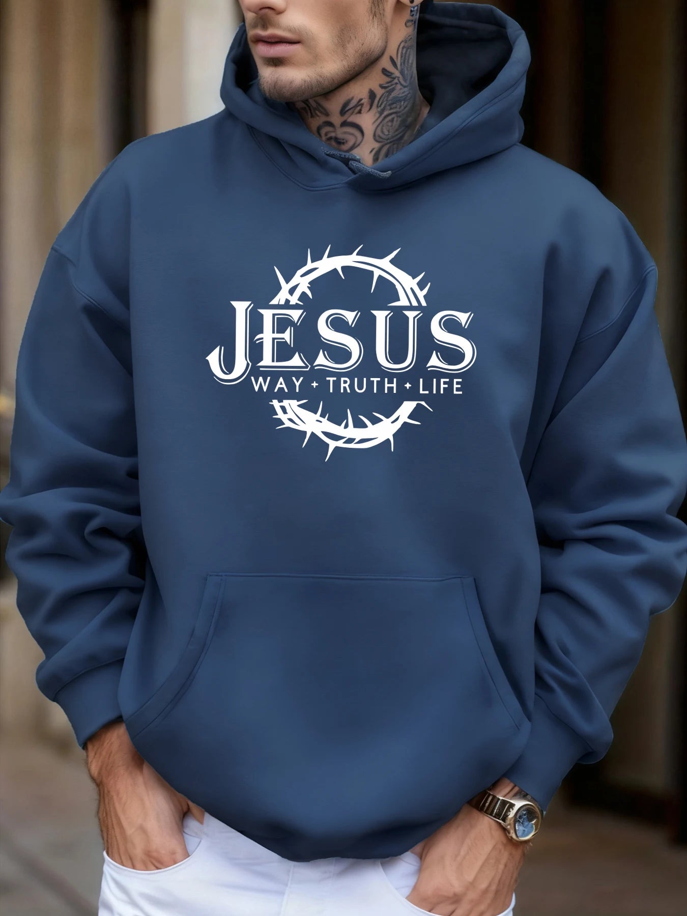 Jesus Way Truth Life Printing Men Jogging Hoodie Multicolor Loose Hoody Autumn Fleece Streetwear Hip Hop Pocket Man Hoodies