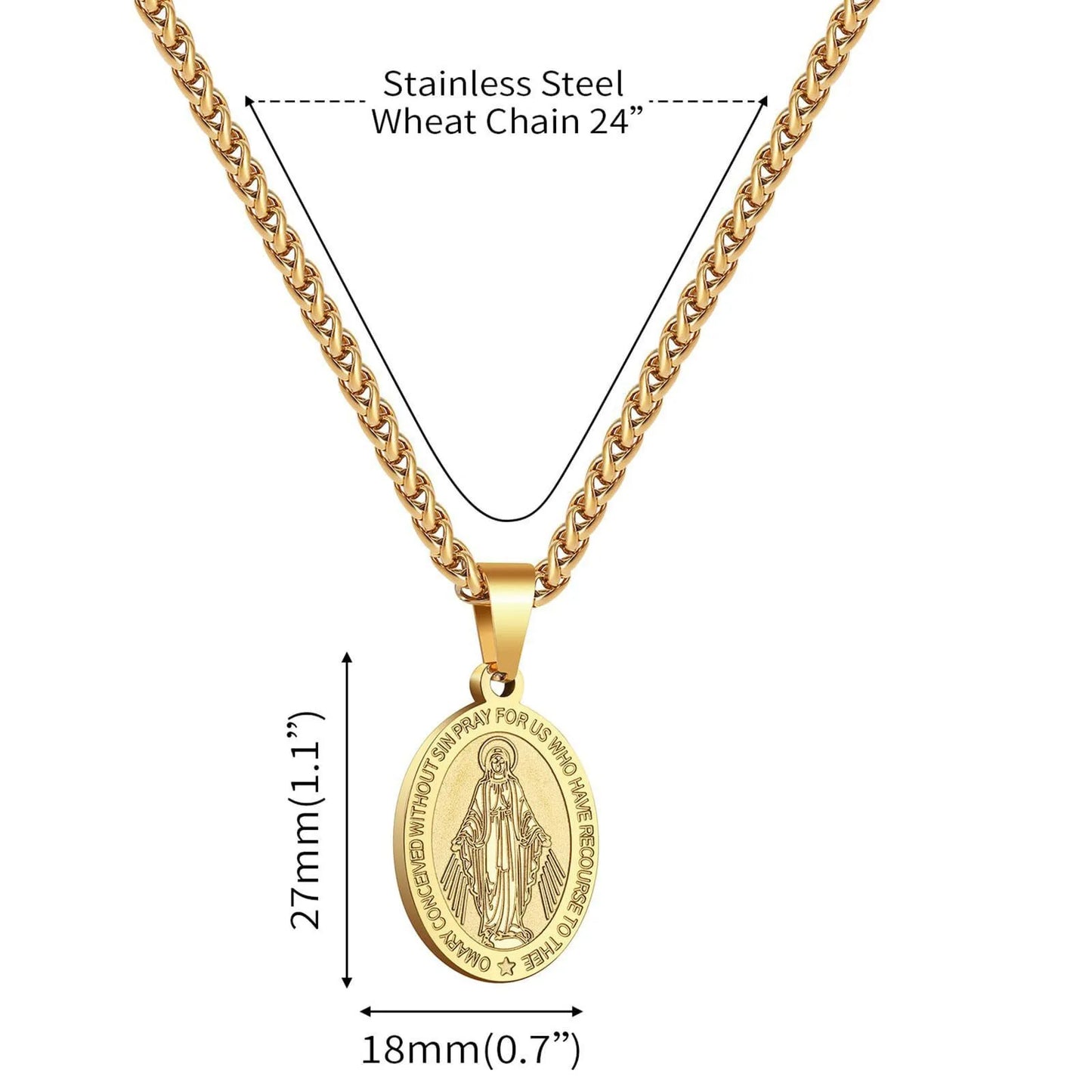 HNSP Virgin Mary Pendant Miraculous Medal Catholic Necklace Stainless Steel Religious Jewelry For Men Women Gift
