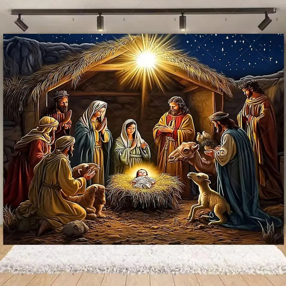 Birth of Jesus Background Party Decoration Supplies Merry Christmas Baby Shower Supplies Banner Backdrop Decor Photo Shoot Props