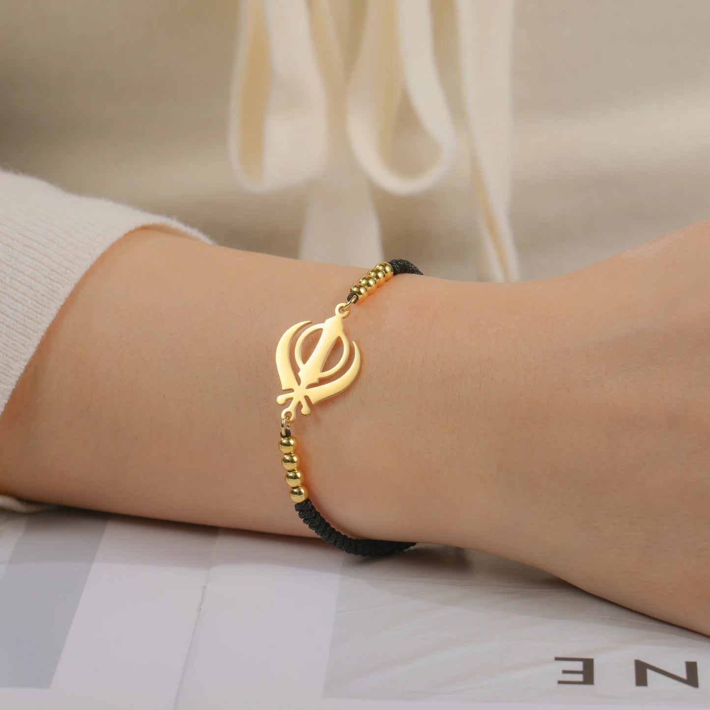 Lucktune Khanda Sikh Faith Bracelet for Women Men Stainless Steel Vintage Indian Sword Lucky Bracelet Spiritual Jewelry Gift
