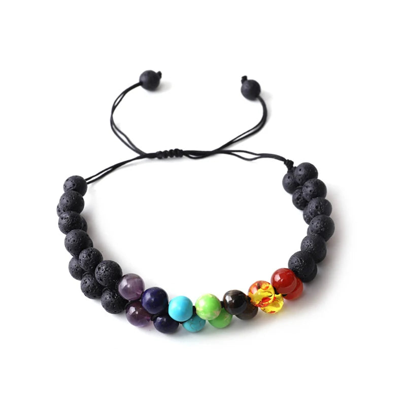 Double Layer Natural Healing Stone Bracelet White 7 Chakra Indian Yoga Beads Bracelet Adjustable Braided Rope Jewelry Gifts