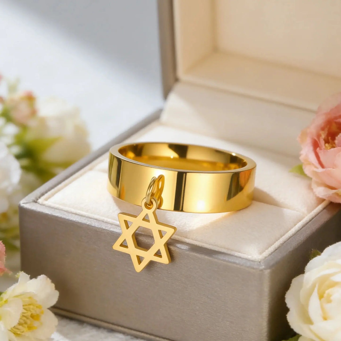 Lucktune Star of David Ring Stainless Steel Women's Finger Rings Vintage Hexagram Jewish Judaism Jewelry Party Birthday Gifts