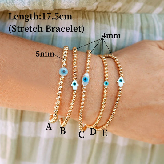 Vlen Evil Eye Bracelet for Women Hamsa Hand Protection Jewelry 18K Gold Plated Adjustable Stretch Pulsera Spiritual Gift for Her