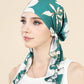 Muslim Fashion Print Hijab Turban Hats Long Tail Head Wraps Elastic Hijab Hats Breathable Chemo Cap For Women Girls