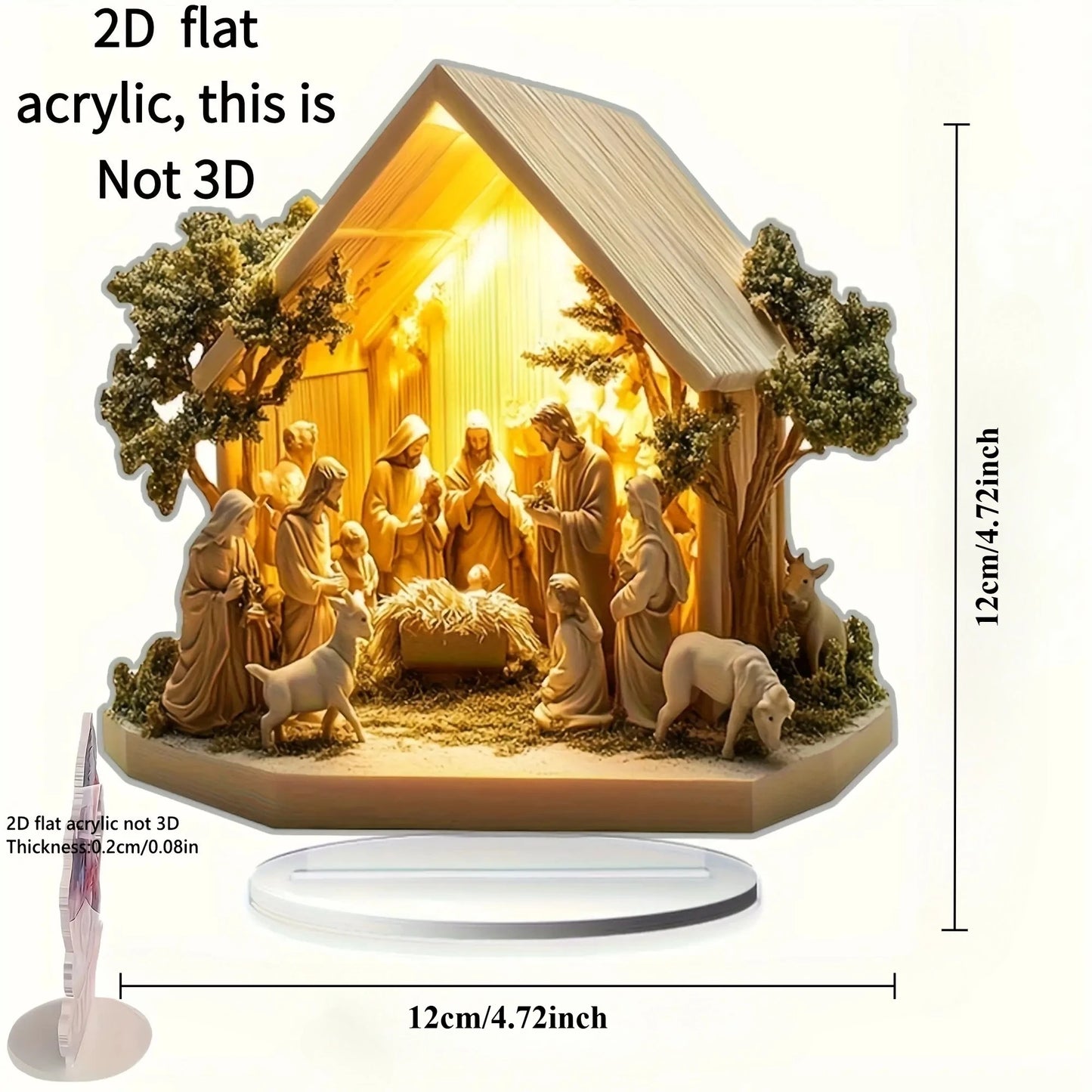 2D Acrylic Desktop Christmas Decor - Jesus' Birth Virgin Mary Angel Cartoon Print Christian Home Christmas 2026 New Year Gift