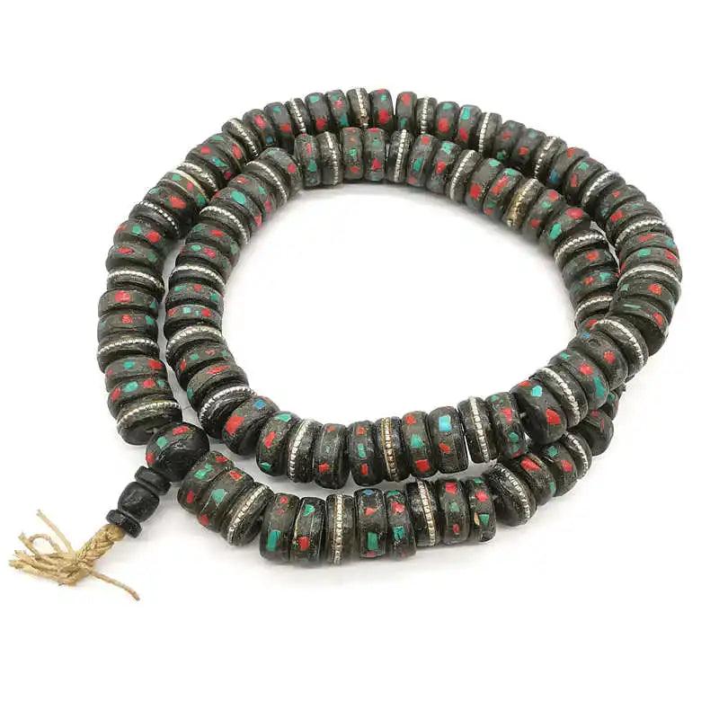 Tibetan 108Beads Ox bone Meditation Prayer Mala Abacus Beads Multi Colors Black Brown Red BRO574