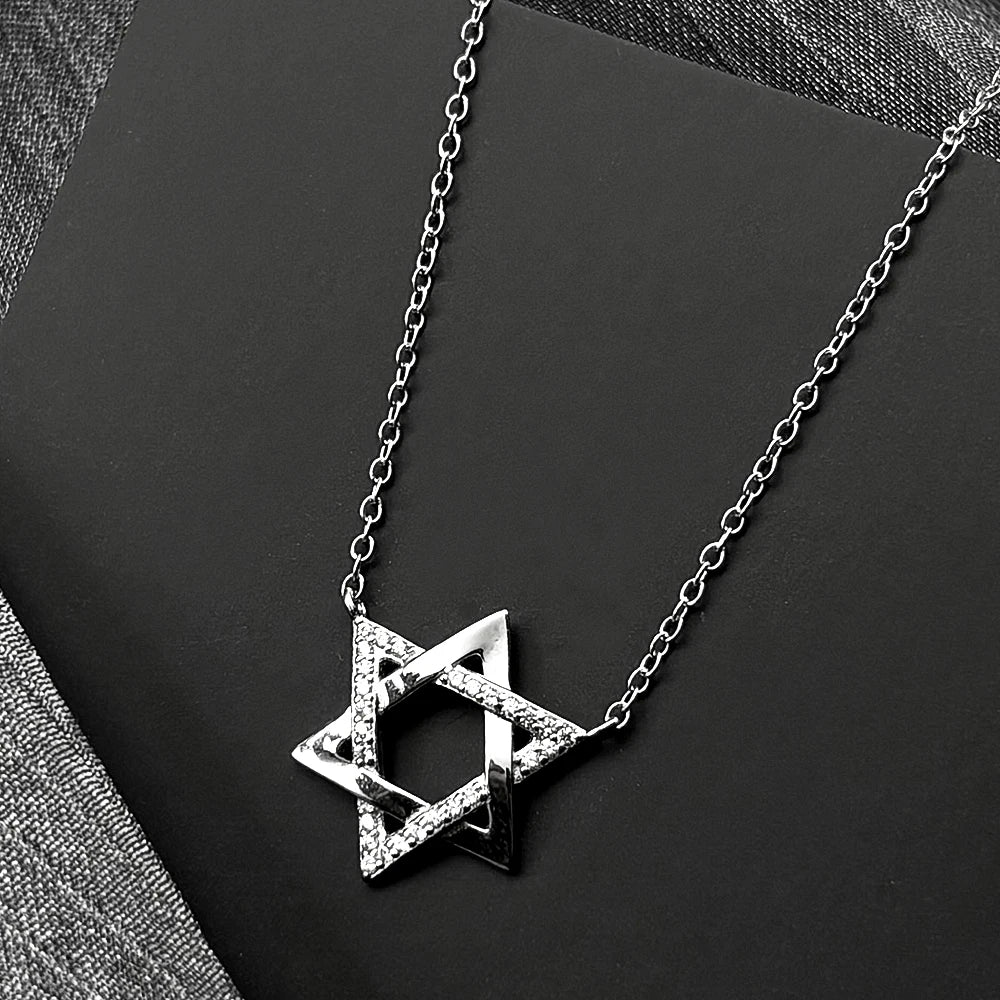 925 Sterling Silver Jewish Star of David Zircons Pendant Necklace for Women Silver Color Choker Chain Israel Magen Jewelry Gift