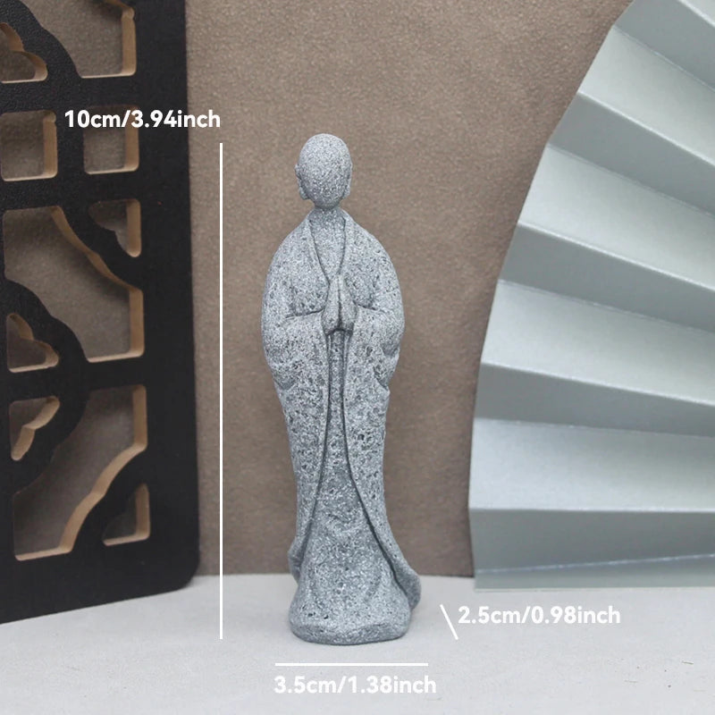Buddha Stone Statue Little Buddhist Monks Tibetan Buddhism Figurines Zen Garden Ornament Meditation Home Aquarium Decoration