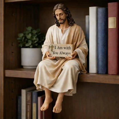 Hand Painted Jesus Figurine I Am with You Always Gift - For Desk Jesus Christ Statue Sitting Pose Unique Resin Jesus Ornament