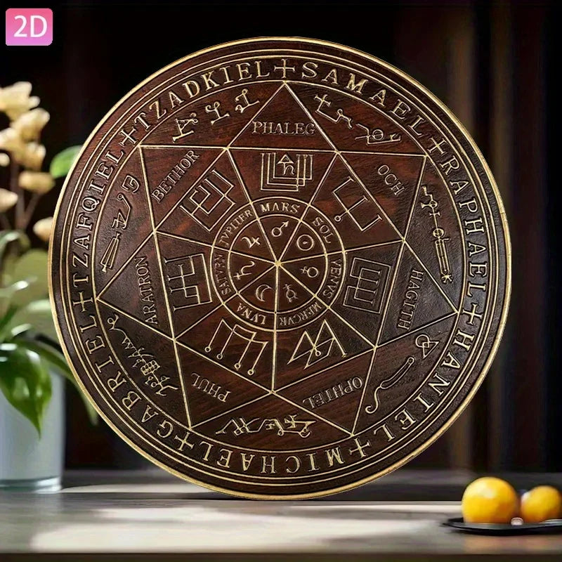 Heavy Metal Archangel Michael Seal Amulet - 2D Flat Wall Decor for Home Protection, Handmade Hebrew Aramaic Evil Eye Talisman