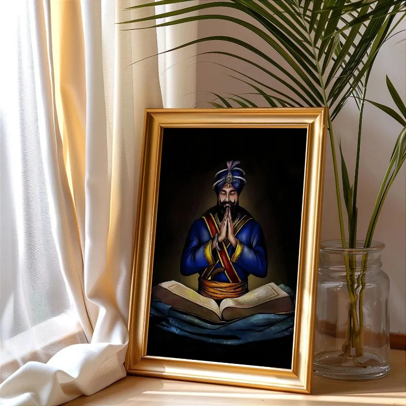 Sikh Historical Art Print of Guru Nanak Dev, Guru Ram Das, Baba Deep Singh & Maharaja Bhupinder Singh Vintage Devotional Poster