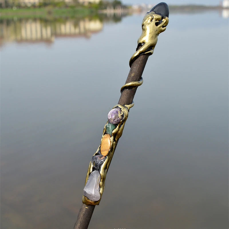 Witch Natural Crystal Wood Wand Amethyst Altar Spells Wizard Princess Fairy Magic Wands Ritual Tool Adornment Handmade Jewelry
