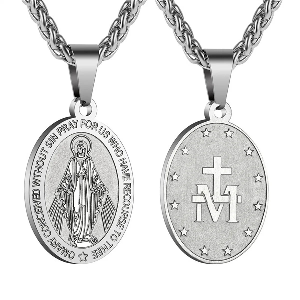 HNSP Virgin Mary Pendant Miraculous Medal Catholic Necklace Stainless Steel Religious Jewelry For Men Women Gift