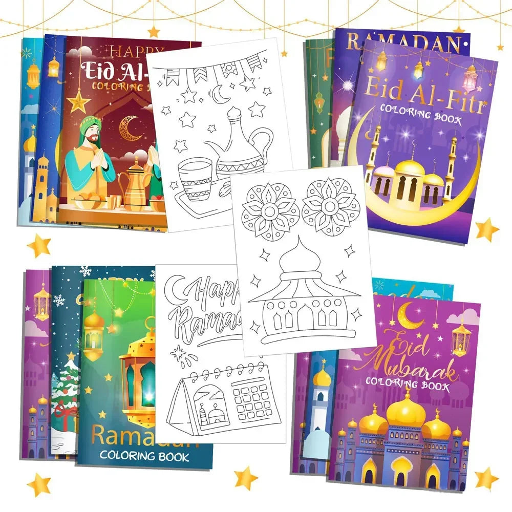 16PCS Ramadan Eid Mubarak Party Mini Coloring Book Graffiti Painting Book for Muslim Party Supplies