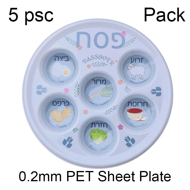 Jewish 6-Section Passover Seder Plate - Kosher, Melamine/Plastic/Silicone/Disposable Paper, with Food Labels & Elegant Designs