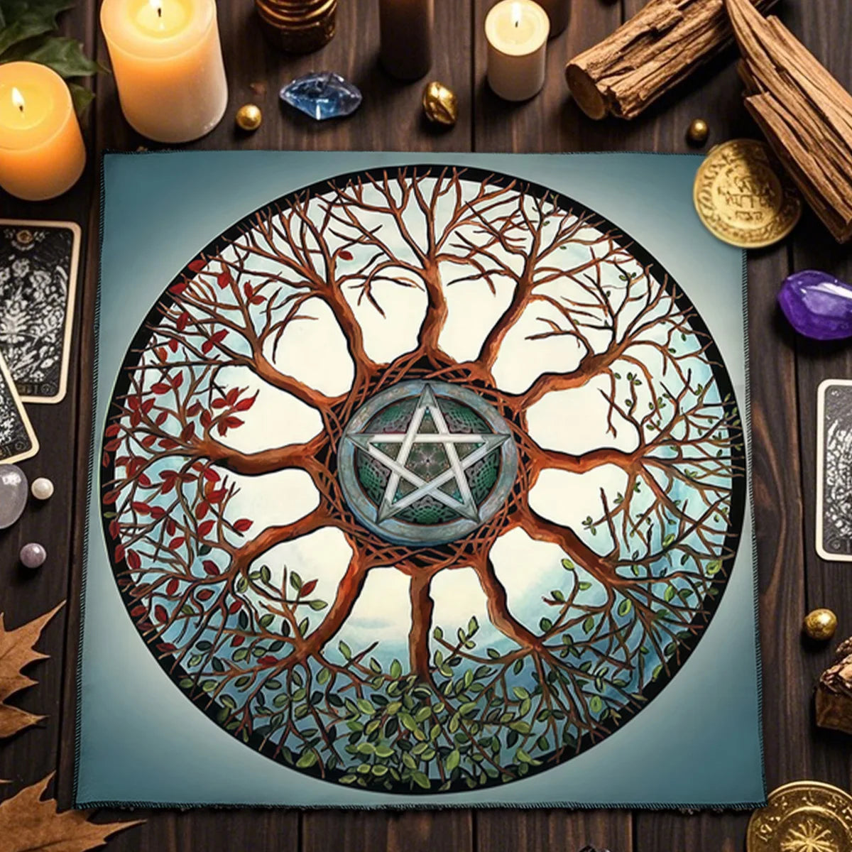 Floral And Sun Tarot Card Tablecloth Altar Cloth Flower Life Spread Tarot Reading Cloth Spiritual Oracle Card Pad