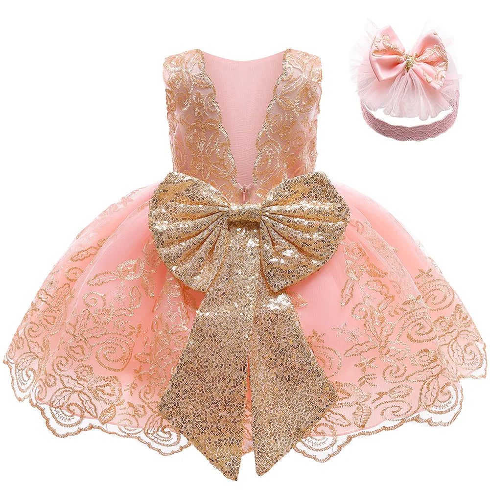 New Years Wedding Princess Dress For Girls Kid Vestidos Birthday One Year Dress Party Baptism Bow Clothes Christmas Costume 0-2Y