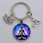 Indian Buddha Meditation 7 Chakra Mandala Psychedelic Yoga Glass Cabochon Keychain Ornament