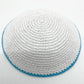White DMC Kippah Dome Handmade Knitted Yarmulke Kippot 16/19cm Dome