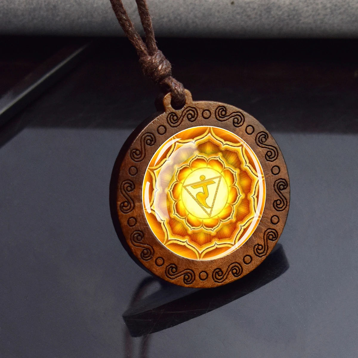 7Chakra Symbol Necklace Yoga Meditation Glass Dome Vintage Wooden Pendant Rope Chains Necklace Women Men Indian Buddhism Jewelry