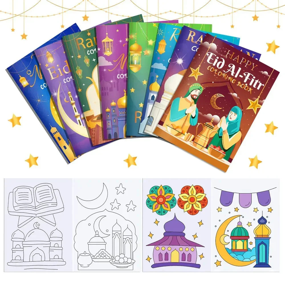 16PCS Ramadan Eid Mubarak Party Mini Coloring Book Graffiti Painting Book for Muslim Party Supplies
