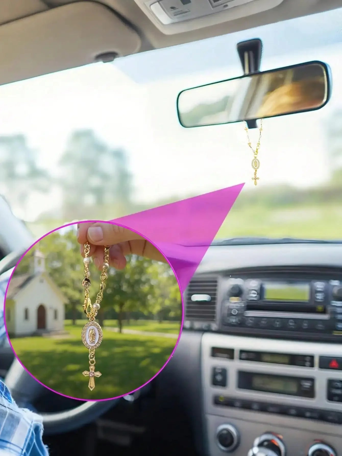 1PC Religious Rosary Car Hanging Ornament – Can Be Used as Decoration for Rearview Mirror or Steering Wheel