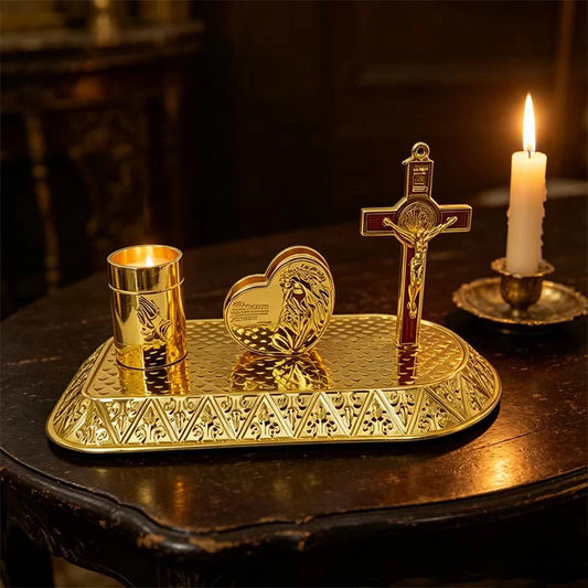 New 2026 Gold Religious Iconography Gift Set with Saint Benedict Crucifix for Home Altar Church Prayer Devotion Christian Decor