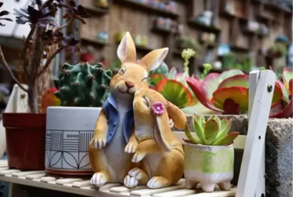 Pastoral Simulation Animal Resin Rabbit Couple Ornament Outdoor Garden Balcony Figurines Crafts Courtyard Accessories Decoration