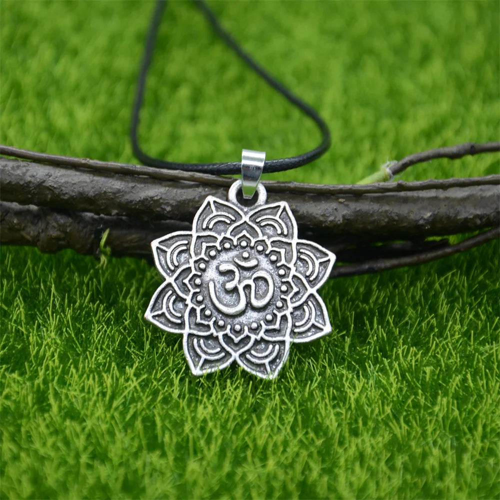 Om Yoga Lotus Flower Pendant Necklace Religious Buddha Mandala Meditation Spiritual Indian Jewelry