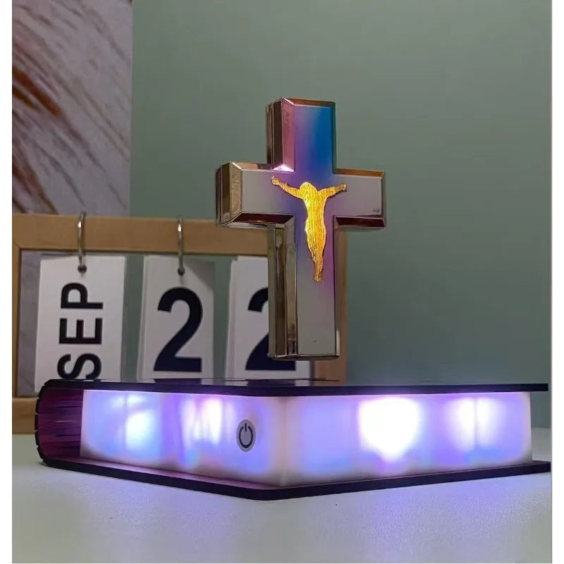 Levitating Cross Lamp Floating Jesus & Bible Night Light Magnetic Levitation Cross Ornament Glowing Cross Light Home Desk gift
