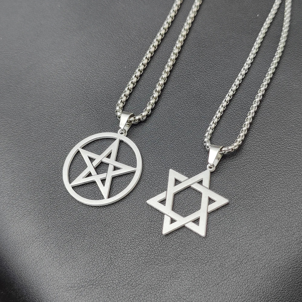 Classic Men's Star of David Pendant Necklace in Black Gold Silver Color Stainless Steel Israel Jewish Jewelry Free Chain 24 inch