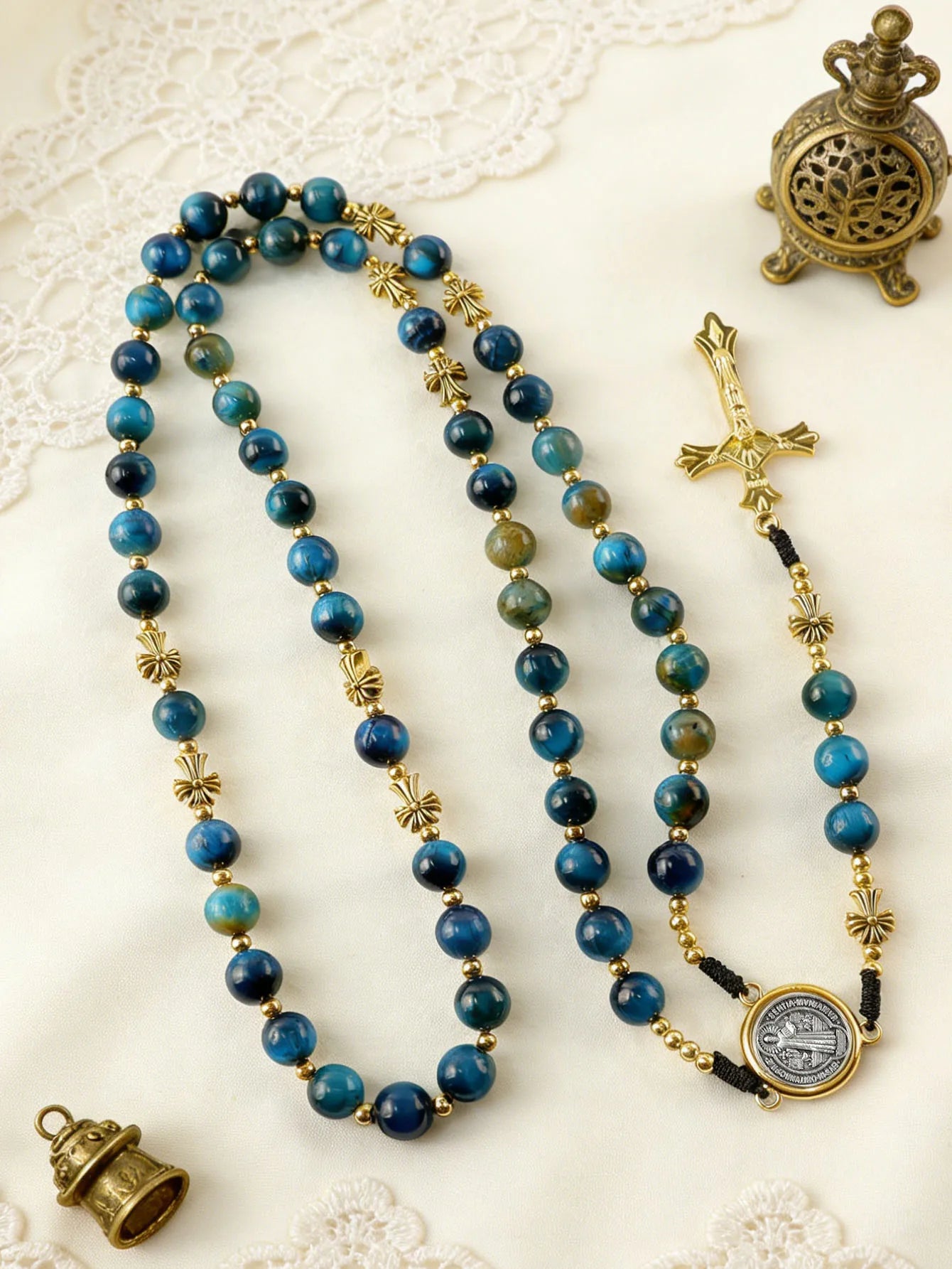 2026 new 1PCS handmade combination multi-color retro natural stone religious cross necklace jewelry suitable for various occasio