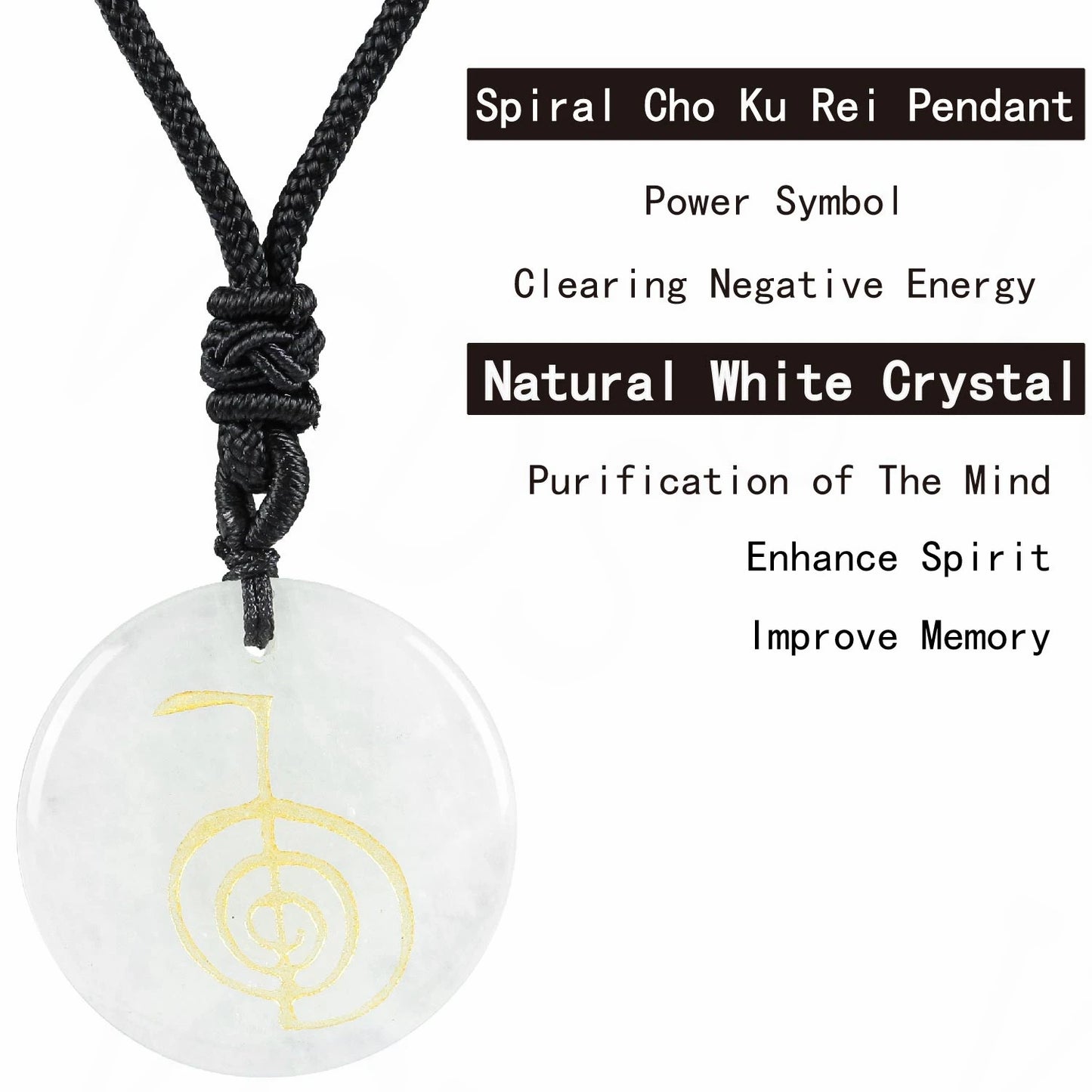 Hot Natural Crystal Quartz Cho Ku Rei Reiki Energy Symbol Pendant Ancient Spiritual Healing Necklaces Pendants Women Man Jewelry