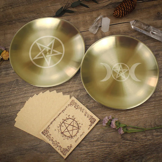 Pagan Ritual Tray Altar Pentagram Plate Crystal Stone Shelves Candle Holder Incense Burner Home Decor Accessories Witch Gift