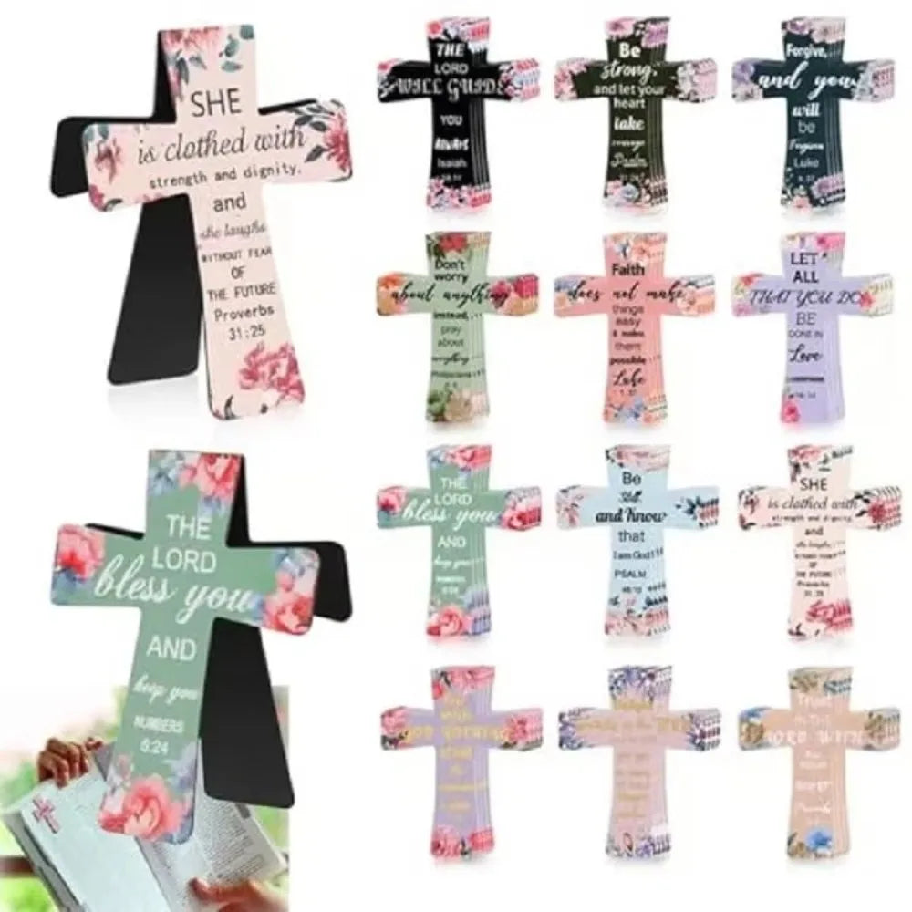 12/16/24PCS Plastic Bible Magnetic Bookmarks Double-Sided Cross Shape Page Marking Bookmark Durable Construction