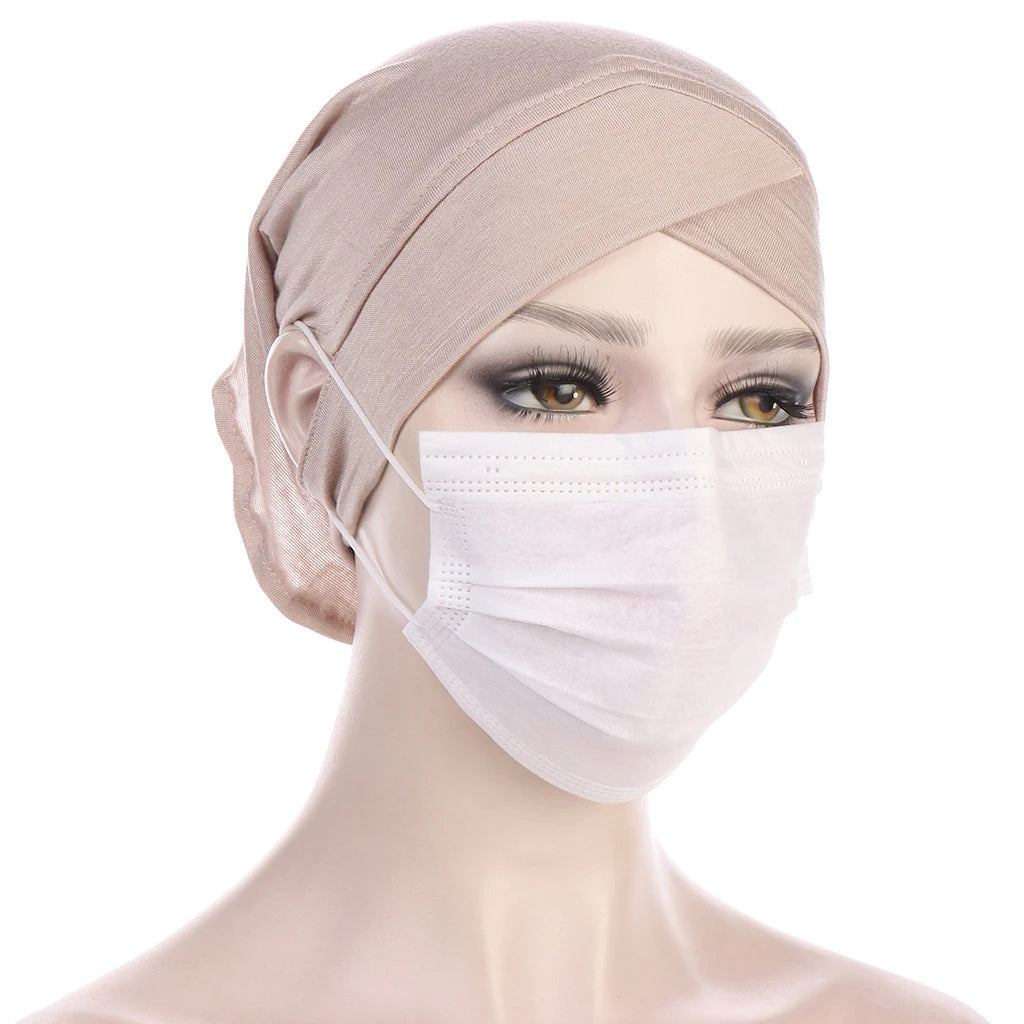 2026 New Jersey Earhole Underscarf Cap Forehead Cross Elastic Muslim Inner Hijab Caps Islamic Female Headscarf Turban Bonnet