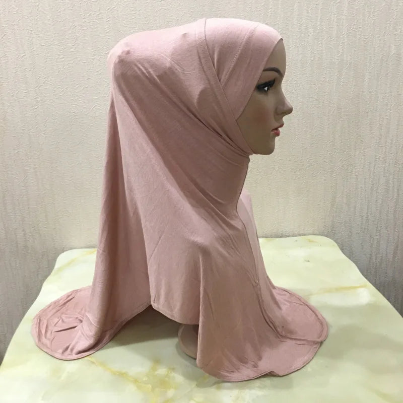 Women 2 Piece Solid Color Amira Jersey Muslim Hijab Soft Stretch Head Scarf with Tube Inner Underscarf Cap Hood Prayer Turbante