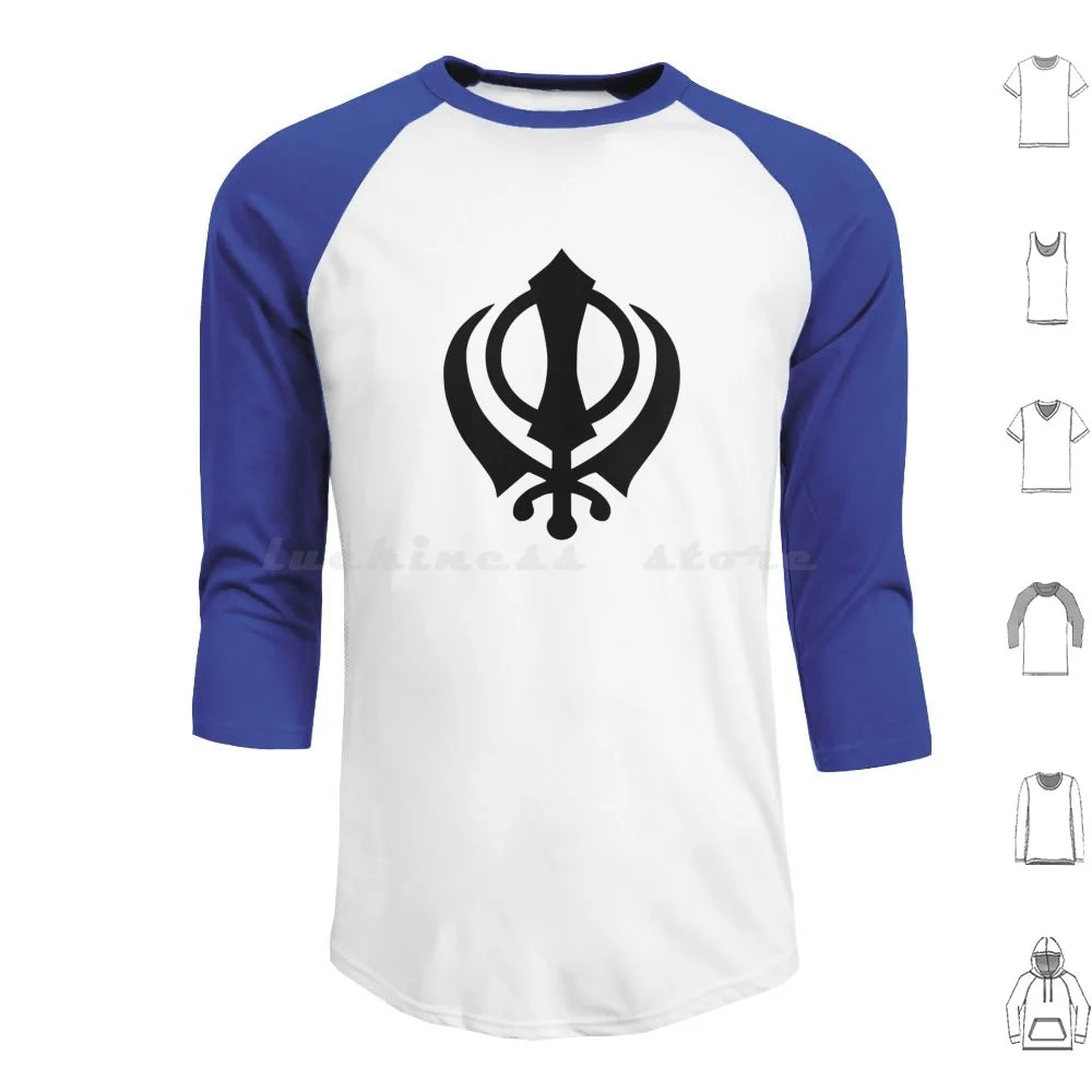 Khanda Hoodie Cotton Long Sleeve Khanda Sikhi Sikh Sikhism Religion Religious Punjab Punjabi Singh Kaur Sikh Symbol