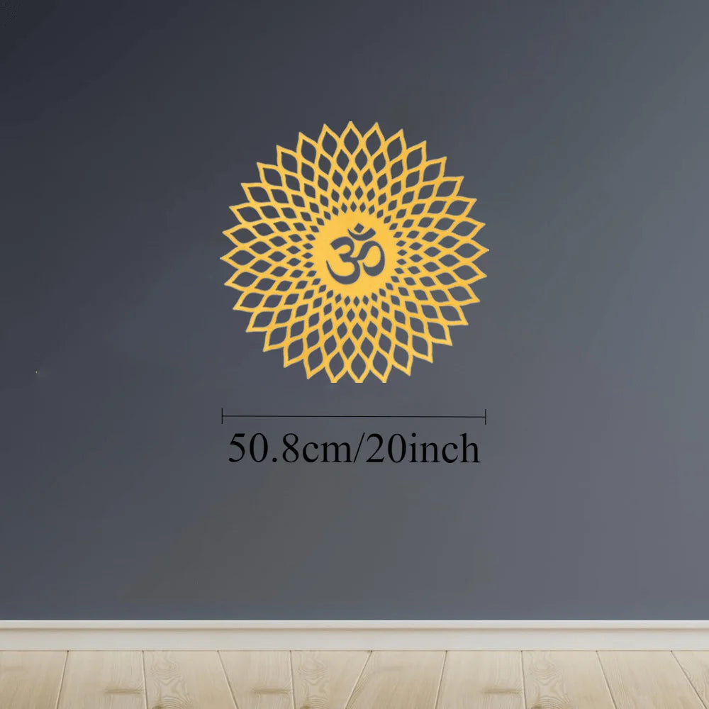 20" Radiant "Aum" Golden Metal Wall Sculpture | Sacred Mandala for Zen/Spiritual Spaces | Halloween & Christmas Gift