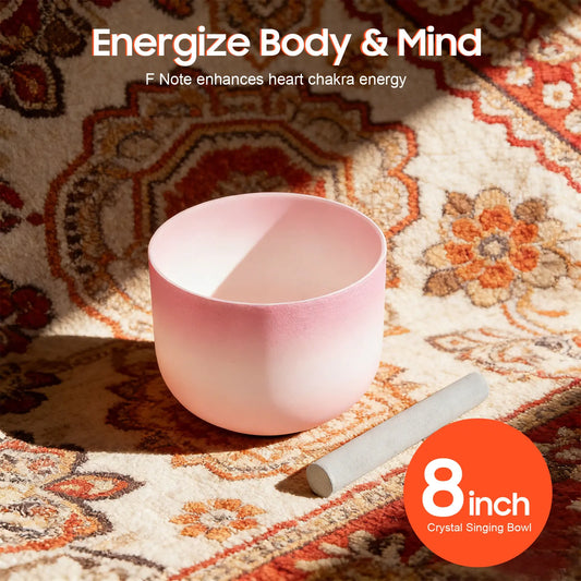8 Inch F Note Frosted Quartz Crystal Singing Bowl Yoga Meditation Spiritual Mindfulness Sound Bowls Chakras Musical Instruments