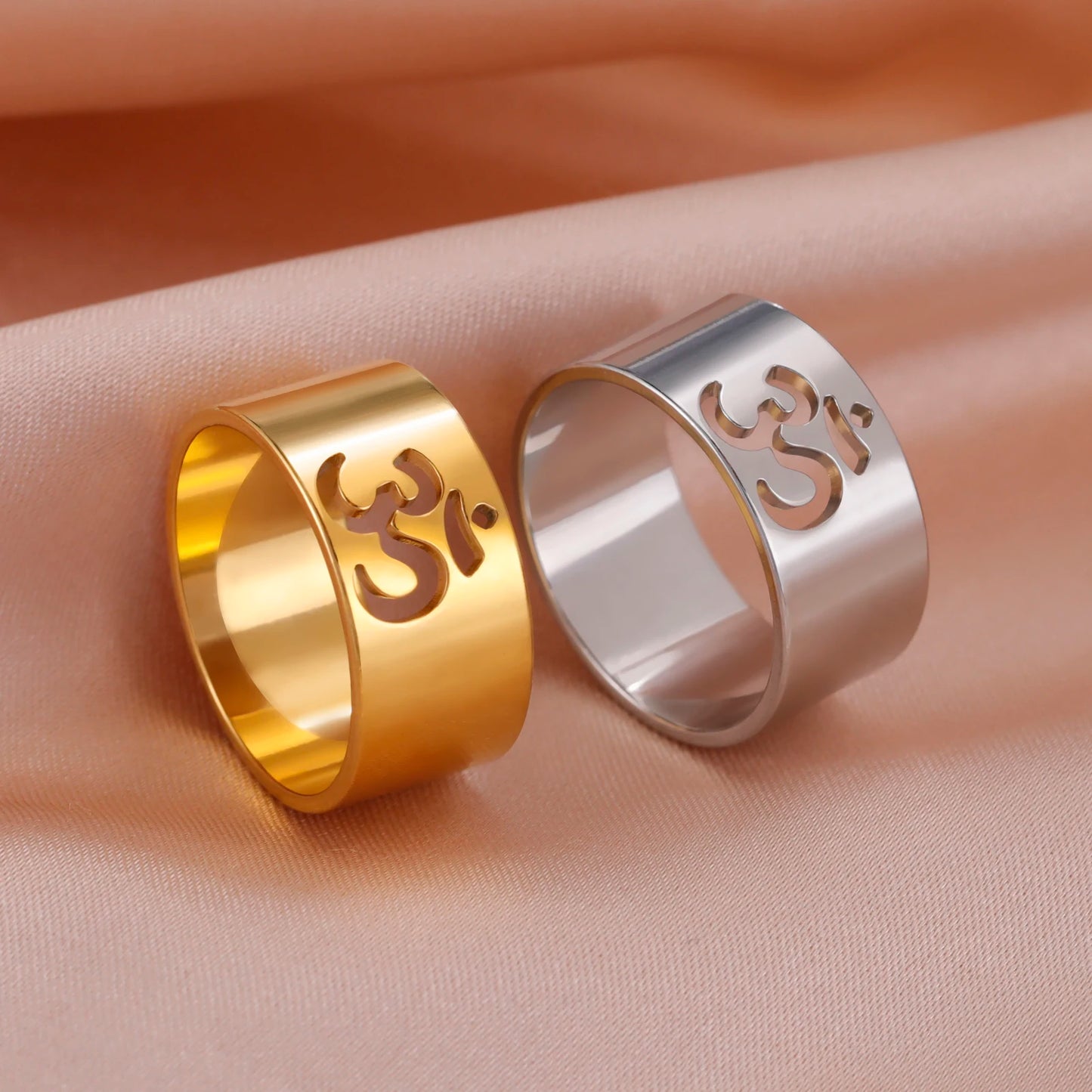 LIKGREAT Buddhism Indian Yoga Om Symbol Rings for Women Stainless Steel Supernatural Religious Talisman Amulet Jewelry Gifts New