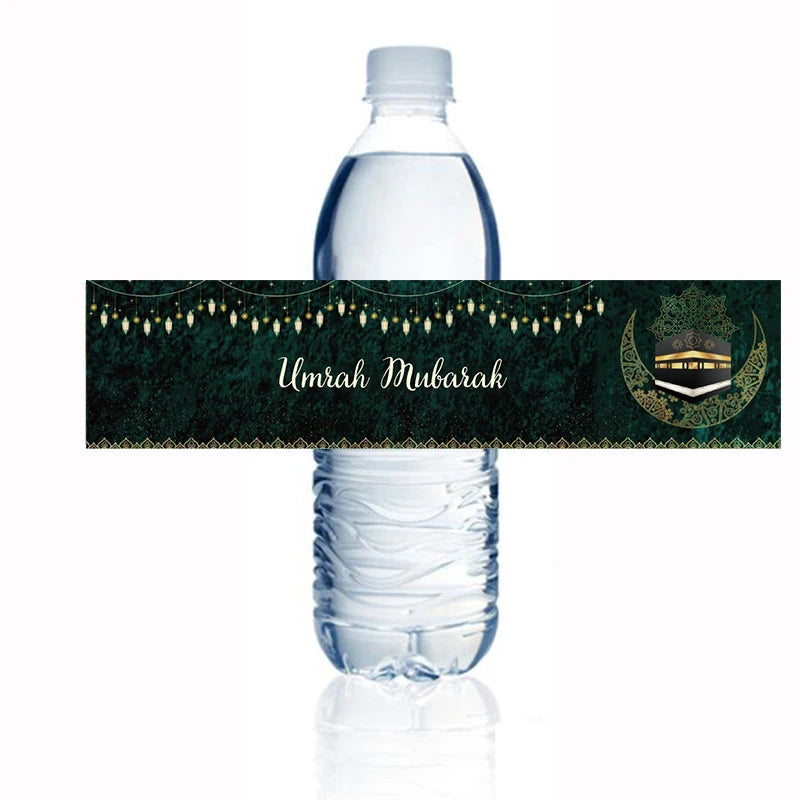 Umrah mubarak Water Bottle Sticker hajj mubarak Bottle Labels Paper Wrapper Eid Party Supplies