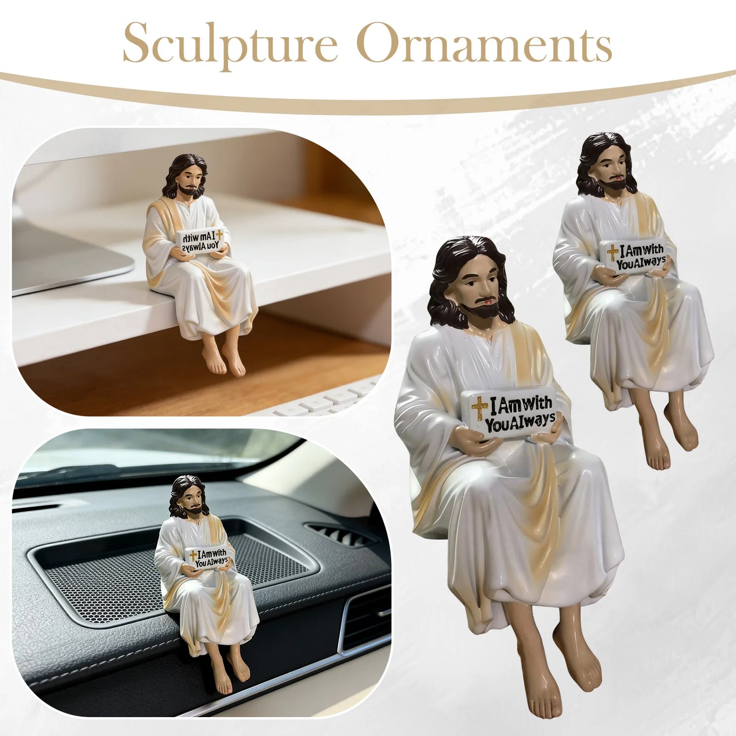 Christ Statues - "I Am with You Always" Jesus Desktop Ornaments, Easter Decorations, Serene Desk Companion Statue Decorations