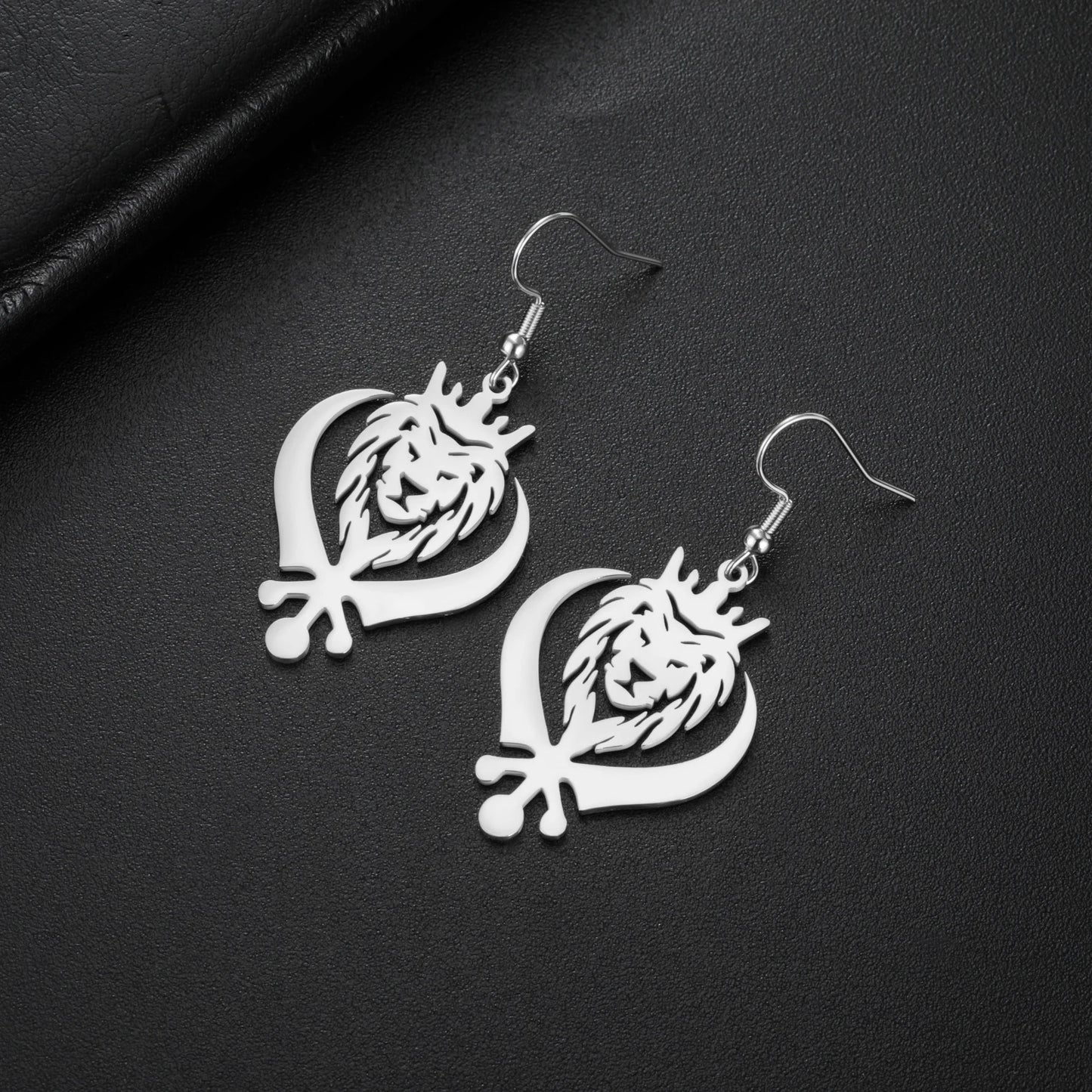 LIKGREAT Lion King Crown Dangle Earrings Sikh Khanda Punjabi Symbol Stainless Steel Jewelry Vintage Gift For Women