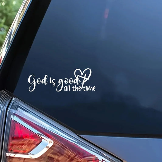 1PC "God Is Good, All The Time" Christian Bible Verse Sticker Elegant Font with Heart Symbol Durable Vinyl Decal for Car Window