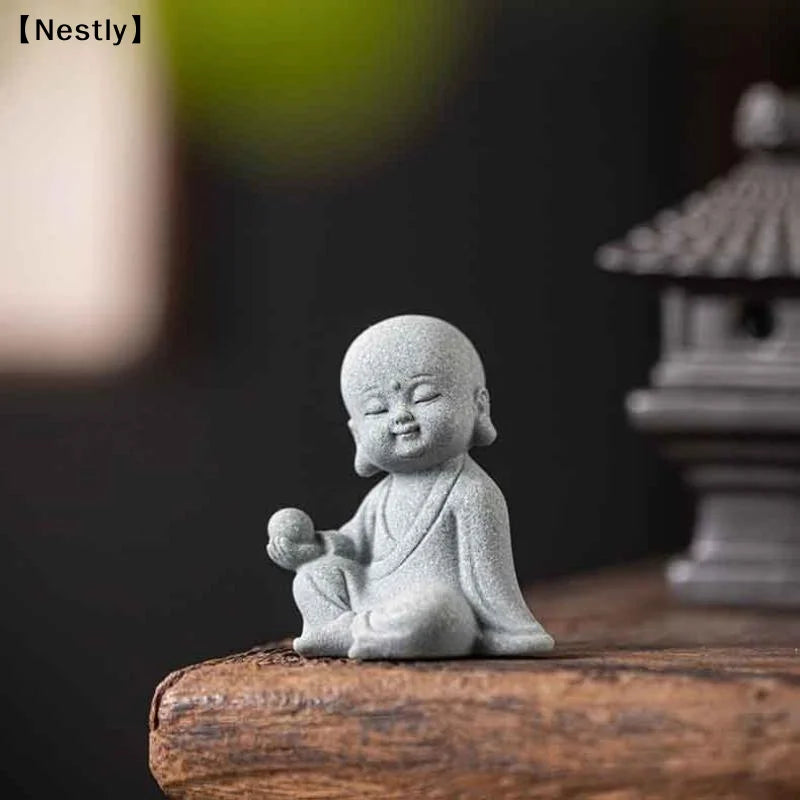 Chinese Style Buddha Statue Cute Little Monk Figurines Fish Tank Moss Landscaping Zen Oriental Aesthetic Garden Decoration〔Nest〕