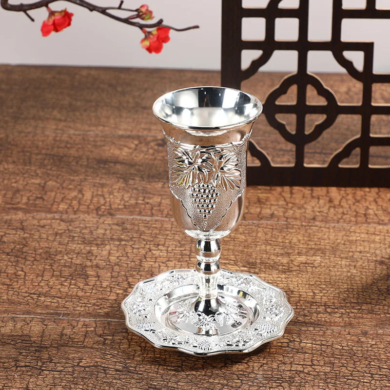 Silver Plated Kiddush Cup Nickel Plated Wine Cup with Saucer Judaica Shabbos Wine Cup Passover for Shabbat Havdalah Holiday Gift